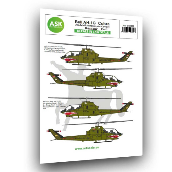 Ask D32019 1/32 Bell Ah-1g Cobra Kentaur 3th Aviation Helicopter Decal