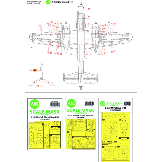 Ask D32026 1/32 North American B-25j Mitchell Stencils Aircraft Decal