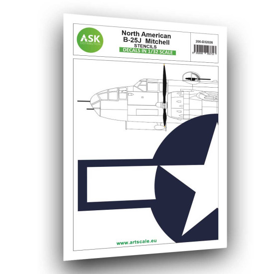 Ask D32026 1/32 North American B-25j Mitchell Stencils Aircraft Decal