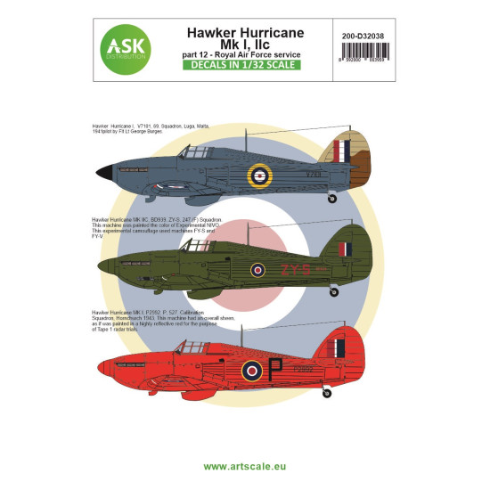 Ask D32038 1/32 Hawker Hurricane Mk.i / Mk.iic Part 12 - Royal Air Force Decal