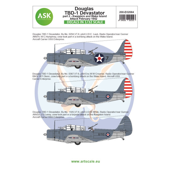 Ask D32084 1/32 Douglas Tbd-1 Devastator Part 2 - Kwajalein And Wake Island 1942