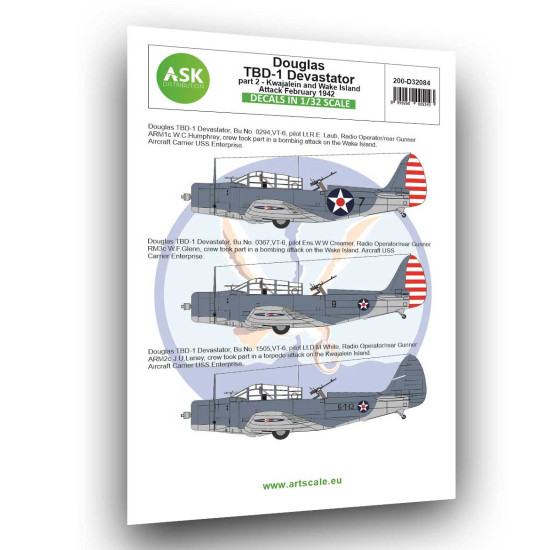 Ask D32084 1/32 Douglas Tbd-1 Devastator Part 2 - Kwajalein And Wake Island 1942