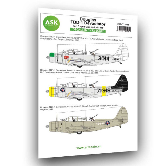 Ask D32085 1/32 Douglas Tbd-1 Devastator Part 3 - Pre-war Period 1940 Decal