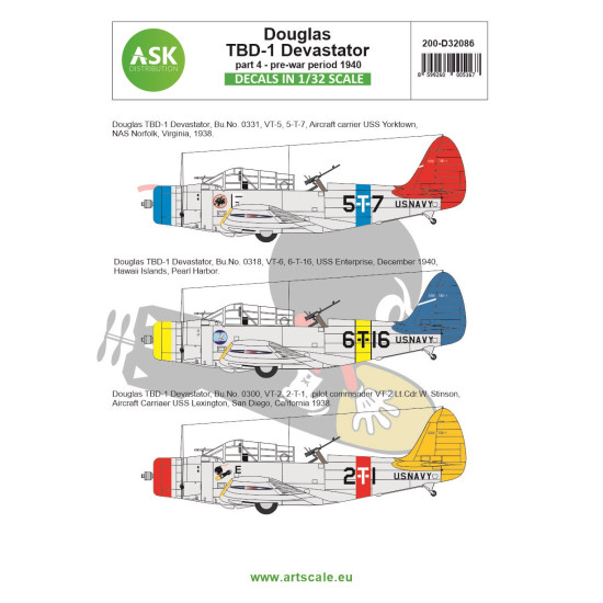 Ask D32086 1/32 Douglas Tbd-1 Devastator Part 4 - Pre-war Period 1940 Decal