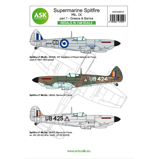 Ask D48010 1/48 Spitfire Mk.ixc And Mk.ixe Part 1 Greece, Burma Limited Ed Decal