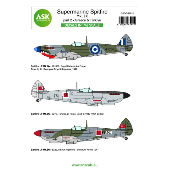 Ask D48011 1/48 Spitfire Mk.ixc And Mk.ixe Part 2 Greece Turkey Limited Ed Decal