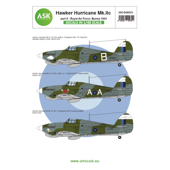 ASK D48053 1/48 Hawker Hurricane Mk.IIc part 9 - Royal Air Force Burma decal