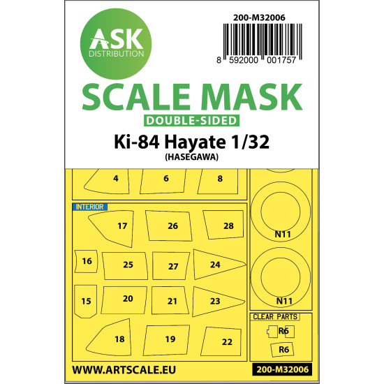 Ask M32006 1/32 Nakajima Ki-84 Hayate Double-sided Express Mask For Hasegawa