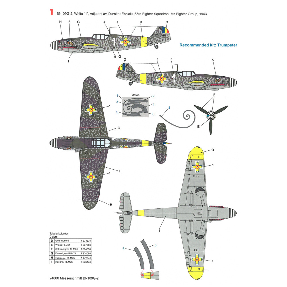 Techmod Messerschmitt Bf G With Masks Romanian Air Force Fighter Wet Decal