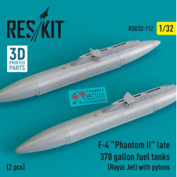 Reskit Rsu32-0112 1/32 F4 Phantom Ii Late 370 Gallon Fuel Tanks Royal Jet With Pylons 2 Pcs 3d Printed