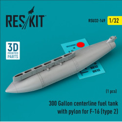 Reskit Rsu32-0149 1/32 300 Gallon Centerline Fuel Tank With Pylon For F16 Type 2 1 Pcs 3d Printed