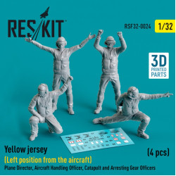 Reskit Rsf32-0024 1/32 Yellow Jersey Left Position From The Aircraft Plane Director Aircraft Handling Officer. Catapult And Arresting Gear Officers 4 Pcs 3d Printed