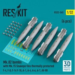 Reskit Rs32-0345 1/32 Mk.82 Bombs With Mk.15 Snakeye Fins Thermally Protected S3 F4 F8 F14 F18 A1 A4 A6 A7 Av8b 6 Pcs 3d Printed