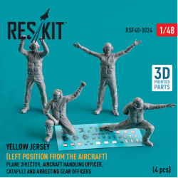 Reskit Rsf48-0024 1/48 Yellow Jersey Left Position From The Aircraft Plane Director Aircraft Handling Officer Catapult And Arresting Gear Officers 4 Pcs 3d Printed