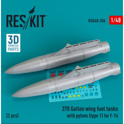 Reskit Rsu48-0356 1/48 370 Gallon Wing Fuel Tanks With Pylons Type1 For F16 2 Pcs 3d Printed