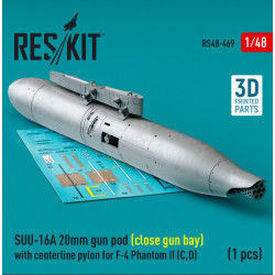 Reskit Rs48-0469 1/48 Suu 16a 20mm Gun Pod Close Gun Bay With Centerline Pylon For F4 Phantom Ii C D 1 Pcs 3d Printed