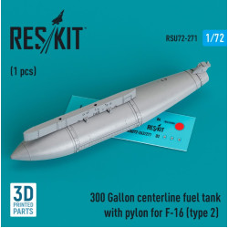 Reskit Rsu72-0271 1/72 300 Gallon Centerline Fuel Tank With Pylon For F16 Type2 1pcs 3d Printed