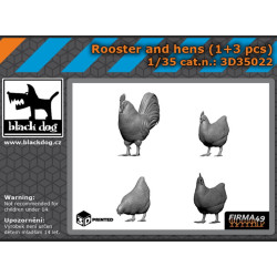 Black Dog 3d35022 1/35 Rooster And Hens 1/3 Pcs 3d Printed