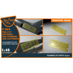 Clear Prop Cpa48071 1/48 F-86a Pre-cut Patterns For Numbers And Lettering Painting Mask On Yellow Kabuki Paper For Cp4825 Kit