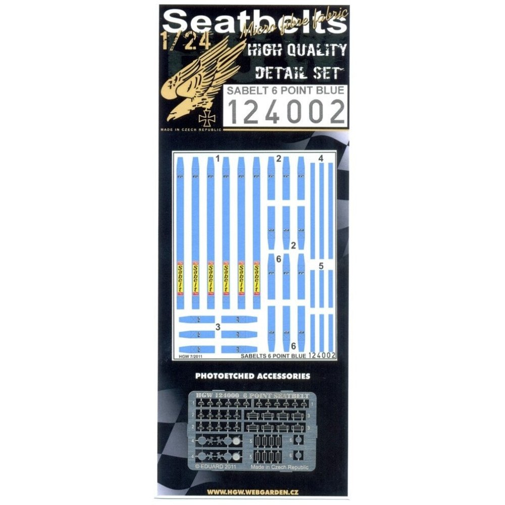 HGW 1/24 Sabelt 6 Point Blue Seatbelts pre-cut for scale speedcars - 124002 HGW 1/24 Sabelt 6 Point Blue Seatbelts pre-cut for scale speedcars - 124002