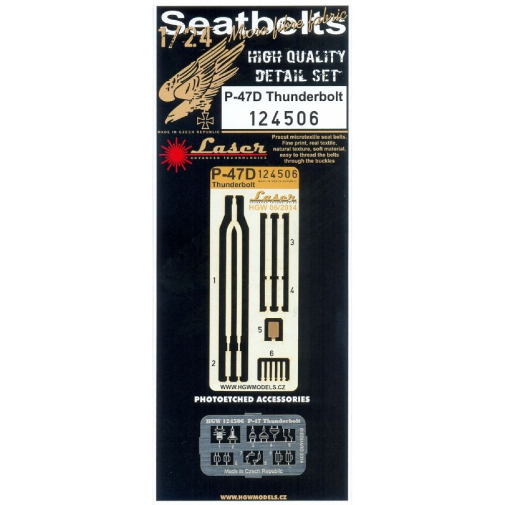 HGW 1/24 seatbelts and PE buckles for P-47D Thunderbolt kits - 124506 HGW 1/24 seatbelts and PE buckles for P-47D Thunderbolt kits - 124506