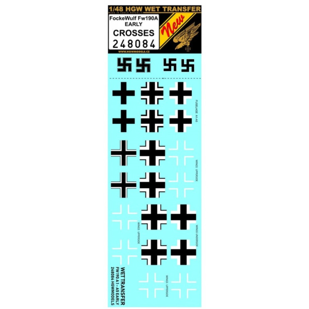 HGW 1/48 wet transfer for Focke-Wulf Fw-190A EARLY - Crosses - 248084