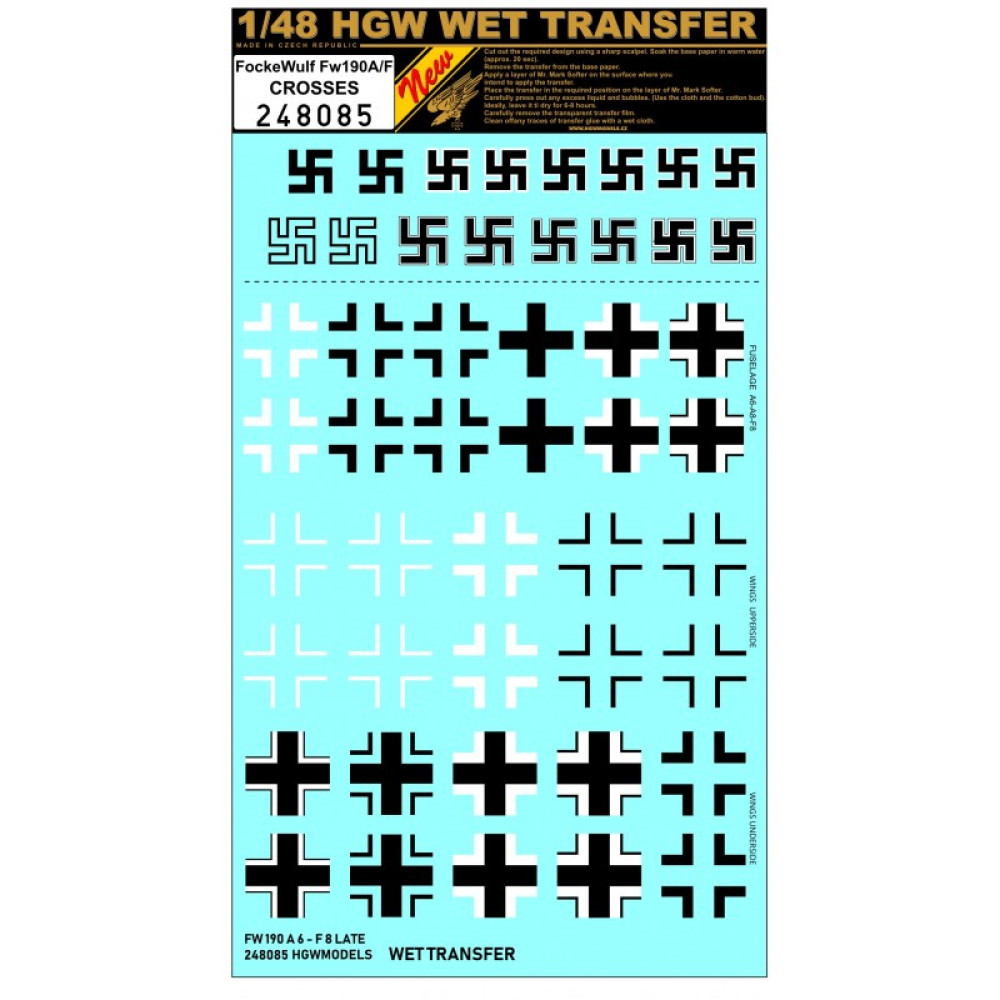 HGW 1/48 wet transfer for Focke Wulf Fw190A/F - Crosses - 248085 HGW 1/48 wet transfer for Focke Wulf Fw190A/F - Crosses - 248085