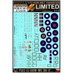 Hgw 272016 1/72 Liberator Gr Mk. Iii / Mk. V Stencils Wet Decal