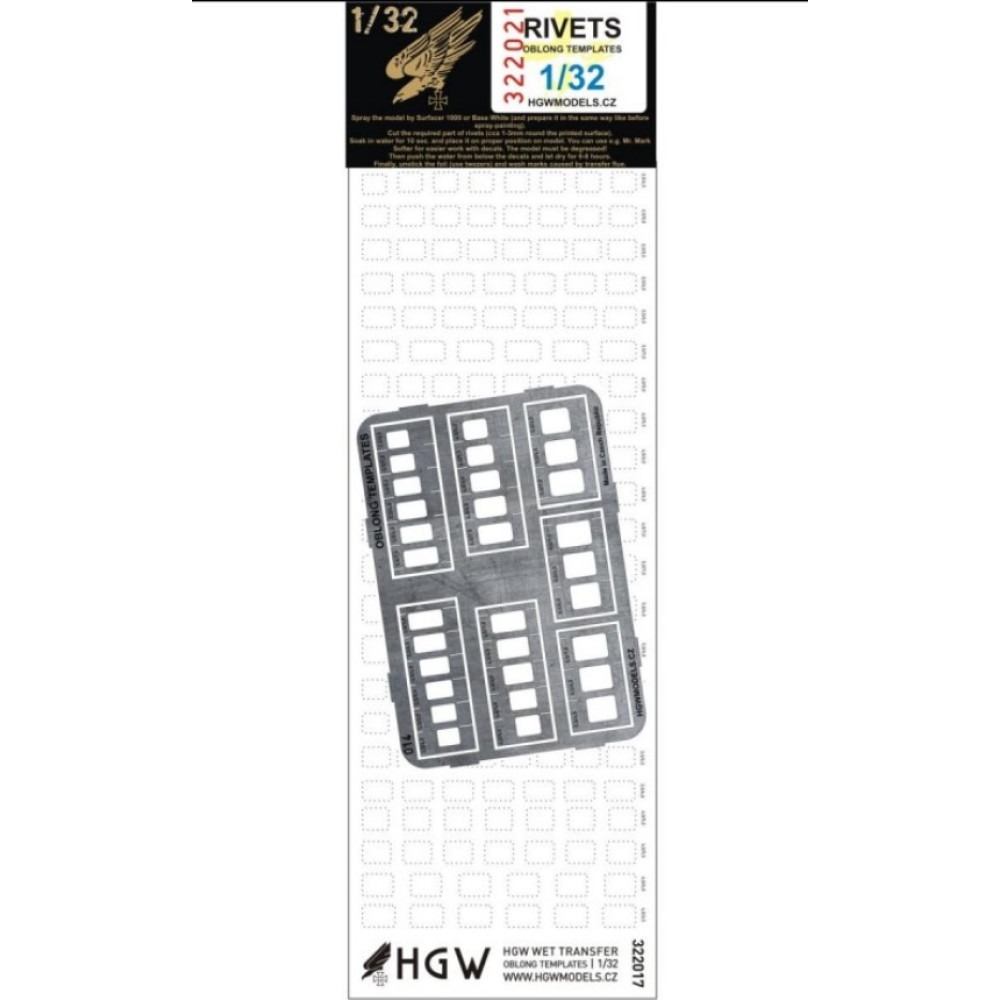HGW 1/32 scale Rivets Oblong Templates - 322021 HGW 1/32 scale Rivets Oblong Templates - 322021