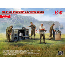 Icm 35619 1/35 Us Field Stove M1937 With Cooks Plastic Figures Kit