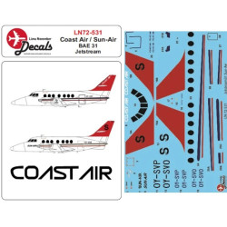 Lima November Decals 72-531 1/72 Sun-air And Coast Air Bae 31 Jetstream Incl Masks