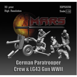 Mars Figures 3dp32038 1/32 German Paratrooper Crew 5 Figures Ww2 And Lg43 Gun Ww2