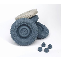 Pimp My Miniatures 16s-005 1/16 4x4 Mb Utility Truck Jeep Willys Chained Wheels Set With Spare Weighted