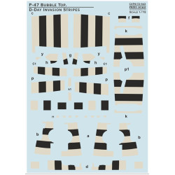 Print Scale 72-543 1/72 Decal For P-47 Bubble Top D-day Invasion Stripes