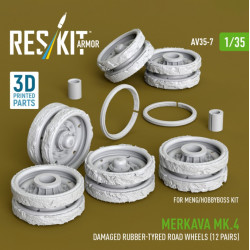 Reskit Rs-av35-0007 1/35 Merkava Mk4 Damaged Rubber-tyred Road Wheels 12 Pairs For Meng/Hobbyboss Kit 3d Printed