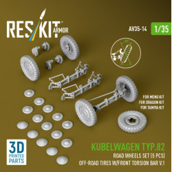 Reskit Rs-av35-0014 1/35 Kubelwagen Typ82 Road Wheels Set 5 Pcs Off-road Tires W/Front Torsion Bar V1 For Meng/Dragon/Tamiya Kit 3d Printed