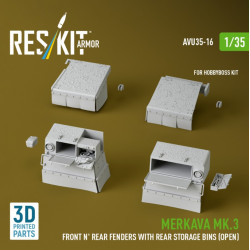 Reskit Avu35-0016 1/35 Merkava Mk3 Front Nrear Fenders With Rear Stowage Bins Open For Hobbyboss Kit 3d Printed