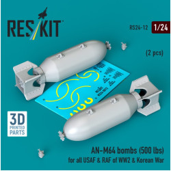 Reskit Rs24-0012 1/24 An-m64 Bombs 500 Lbs For All Usaf Raf Of Ww2 Korean War 2 Pcs 3d Printed