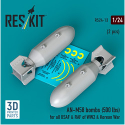 Reskit Rs24-0013 1/24 An-m58 Bombs 500 Lbs For All Usaf Raf Of Ww2 Korean War 2 Pcs 3d Printed