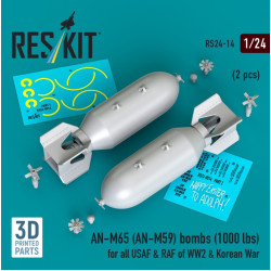 Reskit Rs24-0014 1/24 An-m65 An-m59 Bombs 1000 Lbs For All Usaf Raf Of Ww2 Korean War 2 Pcs 3d Printed