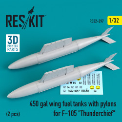 Reskit Rs32-0397 1/32 450 Gal Wing Fuel Tanks With Pylons For F-105 Thunderchief 2 Pcs