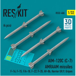 Reskit Rs32-0406 1/32 Aim 120c C7 Amraam Missiles 4 Pcs F16 F15 Fa18 F22 F35 Av8b Harrier Gr.9 Gripen 3d Printed