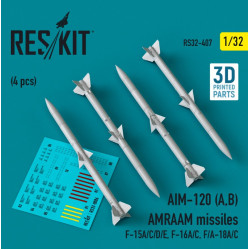 Reskit Rs32-0407 1/32 Aim120 Ab Amraam Missiles 4 Pcs F15acde F16ac F A 18ac 3d Printed