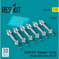 Reskit Rs32-0422 1/32 Aasm 250 Hammer Bombs 6 Pcs Mirage 2000 Rafale Mig 29 3d Printed