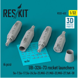 Reskit Rs32-0452 1/32 Ub32a73 Rocket Launchers 4 Pcs Su7 Su17 Su24 Su25 Mig21 Mig23 Mig27 Yak38 3d Printed