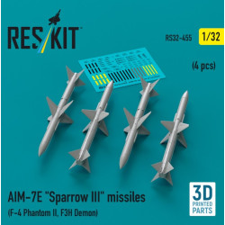 Reskit Rs32-0455 1/32 Aim 7e Sparrow Iii Missiles 4 Pcs F 4 Phantom Ii F3h Demon 3d Printed