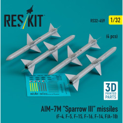 Reskit Rs32-0459 1/32 Aim 7m Sparrow Iii Missiles 4pcs F4 F5 F15 F16 F14 Fa18 3d Printed