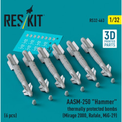 Reskit Rs32-0463 1/32 Aasm 250 Hammer Thermally Protected Bombs 6pcs Mirage 2000 Rafale Mig 29 3d Printed