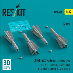 Reskit Rs32-0488 1/32 Aim 4c Falcon Missiles 4pcs F89j F101b F Early Late Cf101b F F102a F4c D E Ej 3d Printed