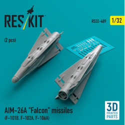 Reskit Rs32-0489 1/32 Aim-26a Falcon Missiles 2 Pcs F-101b F-102a F-106a 3d Printed